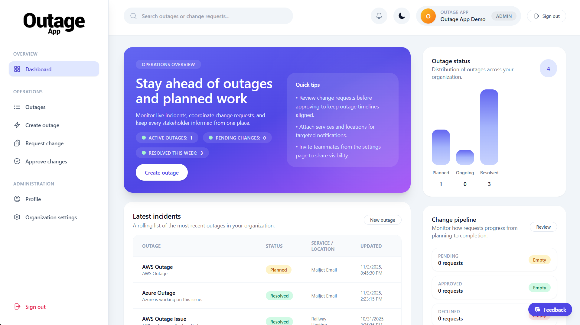 OutageApp Dashboard